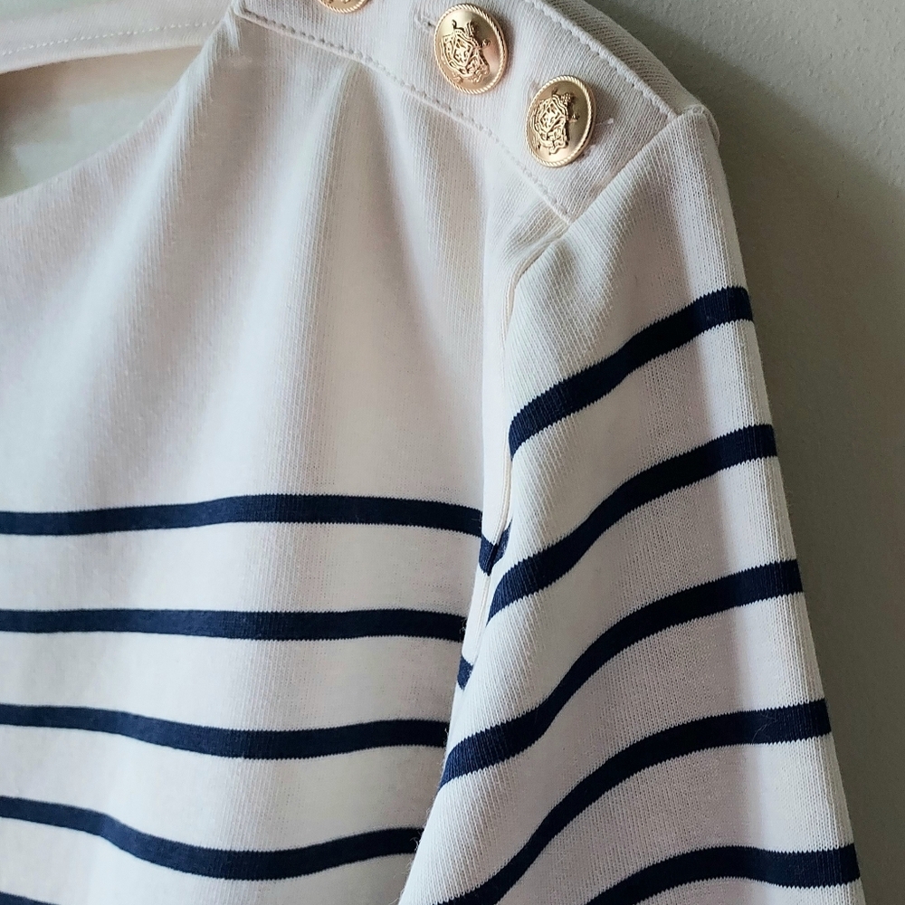 J. Crew Striped Cropped Boatneck Top Size Small Mariner Cotton Button Shirt - Picture 5 of 12